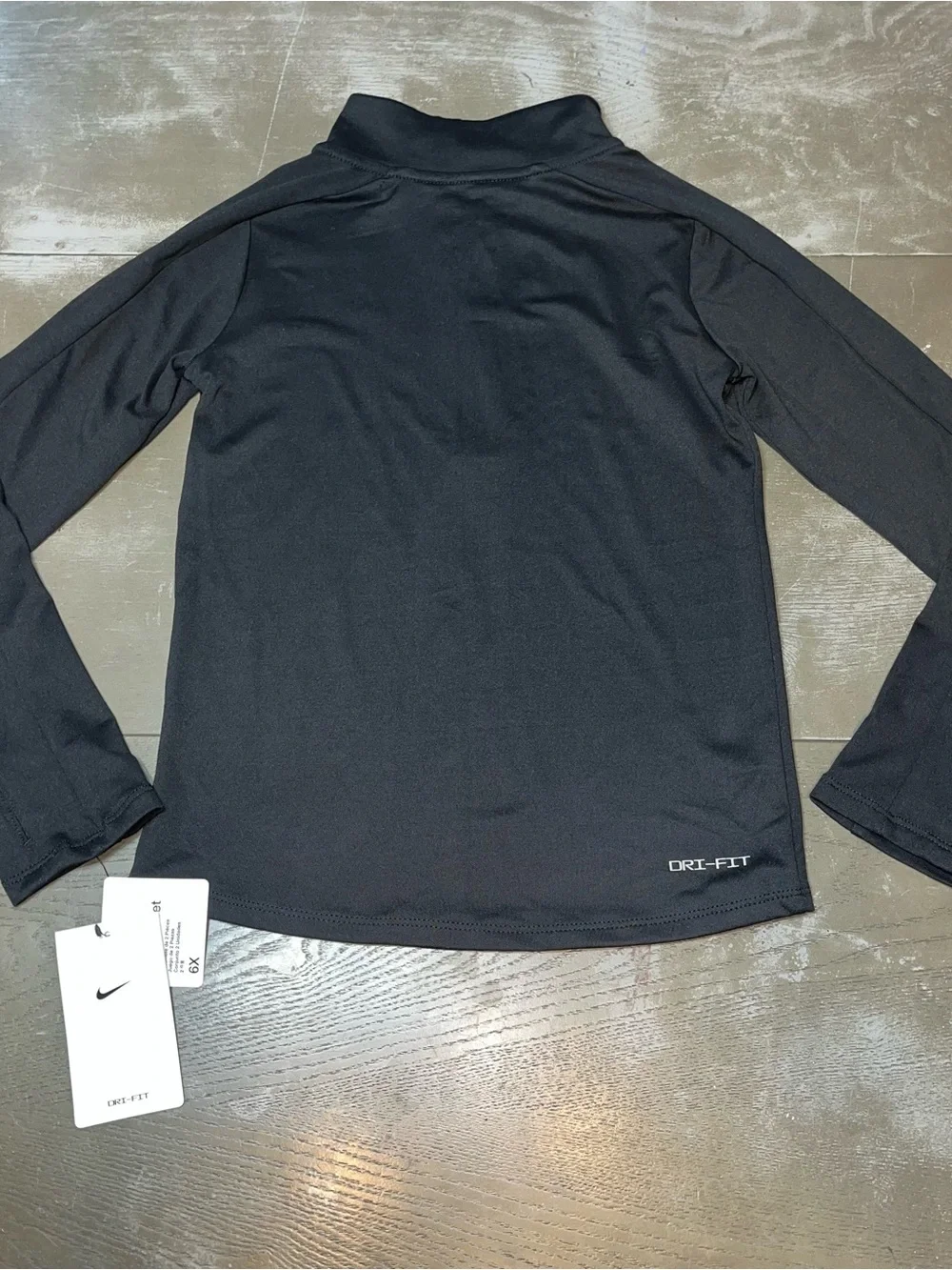 Nike Black Long Sleeve Quarter Zip Bike Shorts Set Black Thumb Hole NWT Girls 6X - Picture 5 of 8